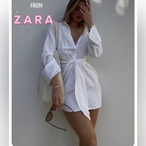Zara stretch poplin mini dress with tie